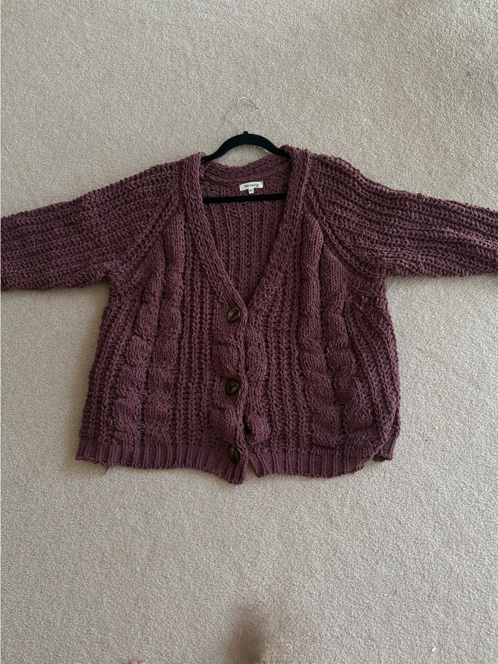Miracle Purple Cable Knit Button-Front Cardigan